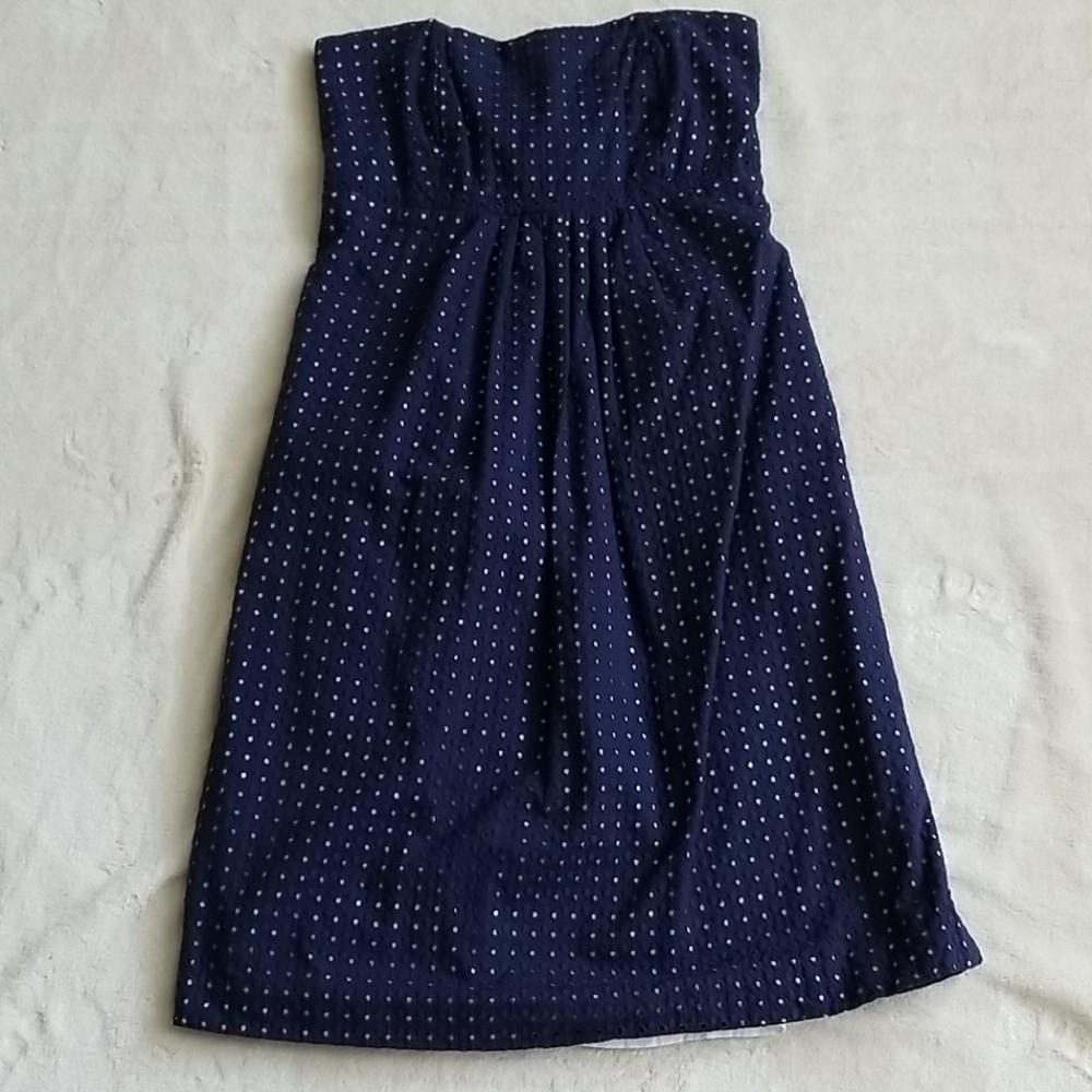 Lilly Pulitzer Navy Blue Strapless Eyelet Dress